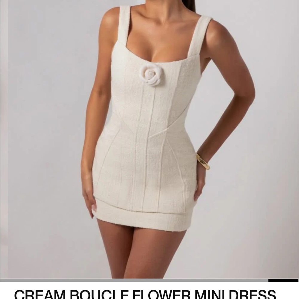 Cream Boucle Sophia Richie Dress